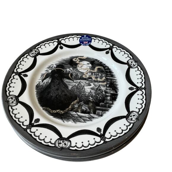 Royal Stafford WICKED WITCH Dinner Plates 11in Set of 4 Spooky Halloween New - Picture 5 of 13